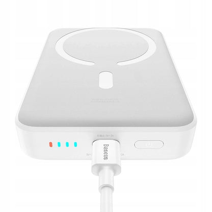 Baseus Magnetic Mini External Wireless Battery, 10000mAh, 30W, PD + FQI, 1 x QI - 1 x USB-C, White PPCX110202