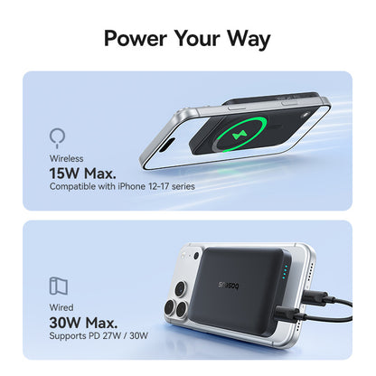 Baseus EnerFill FM11 Wireless External Battery, 10000mAh, 30W, PD + FQI, 1 x QI - 1 x USB-C, Black