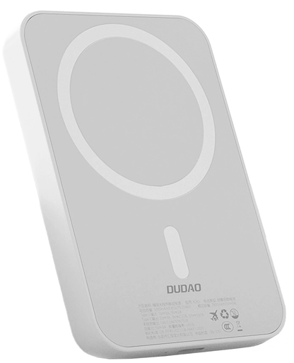 Dudao K26s External Wireless Battery, 5000mAh, 20W, PD + FQI, 1 x QI - 1 x USB-C, White