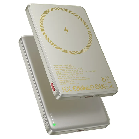 Wireless External Battery HOCO Q26, 5000mAh, 20W, PD + FQI, 1 x QI - 1 x USB-C, Orange