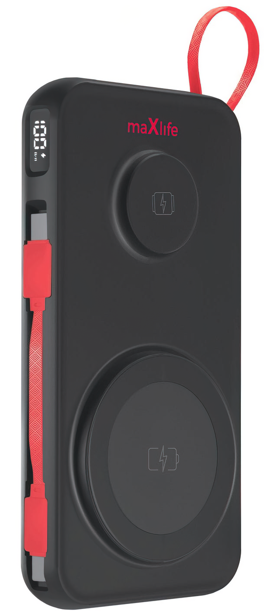 MaXlife MXPB-08 Wireless External Battery, 10000mAh, 22.5W, QC + PD + FQI + QI, 1 x USB-A - 1 x USB-C - 2 x QI, Black