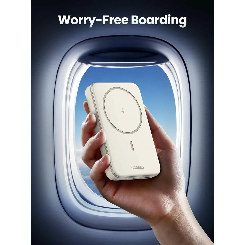 External Wireless Battery UGREEN PB561, 10000mAh, 20W, PD + FQI, 1 x QI - 1 x USB-C, Beige 