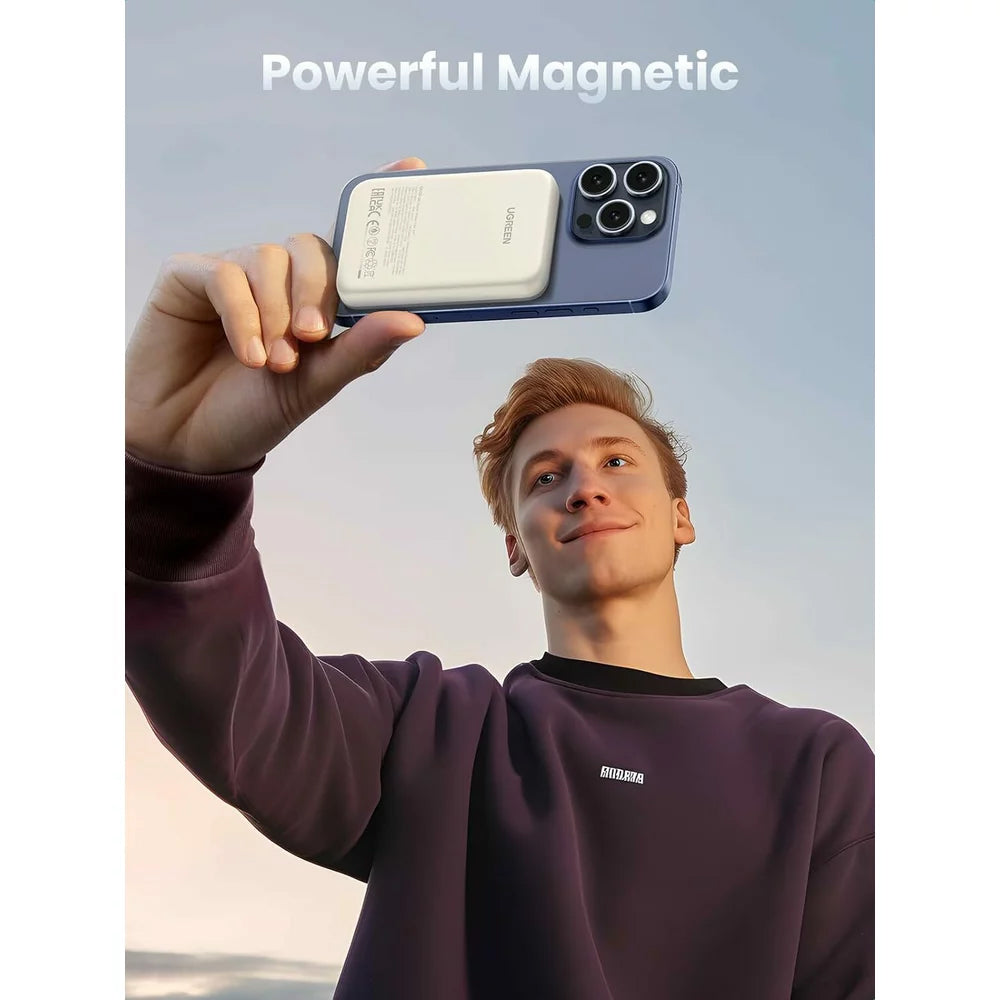 External Wireless Battery UGREEN PB561, 10000mAh, 20W, PD + FQI, 1 x QI - 1 x USB-C, Beige 