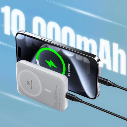 External Wireless Battery WZK WRW349YWS, 10000mAh, 20W, PD + FQI, 1 x QI - 1 x USB-C, White