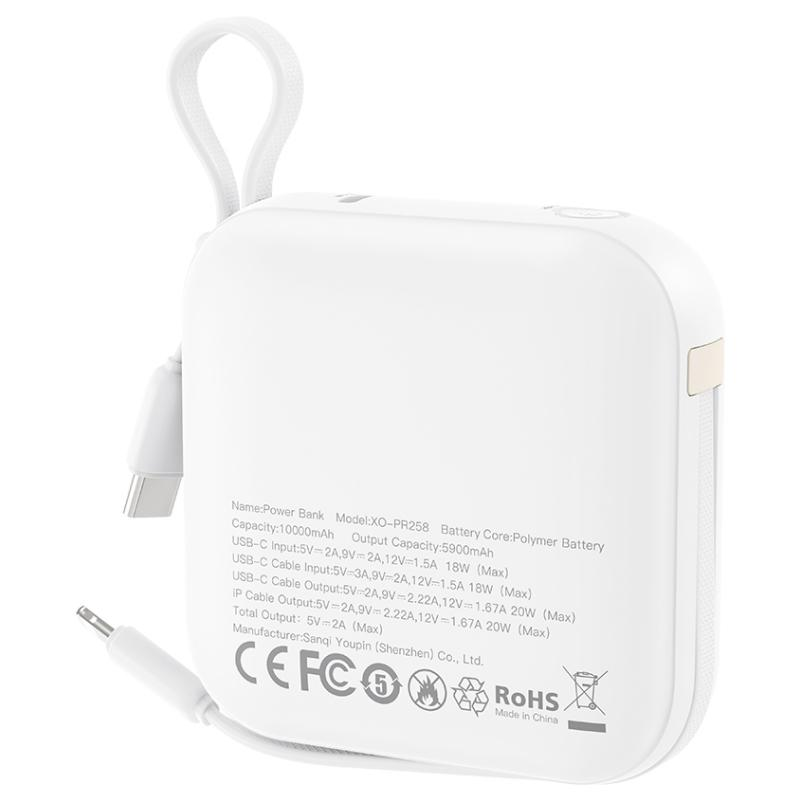 XO Design PR258 External Battery, 10000mAh, 20W, QC + PD, 1 x Lightning - 1 x USB-C, Beige