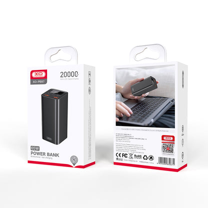 XO Design PB97 External Battery, 20000mAh, 65W, QC + PD, 2 x USB-A - 2 x USB-C, Black