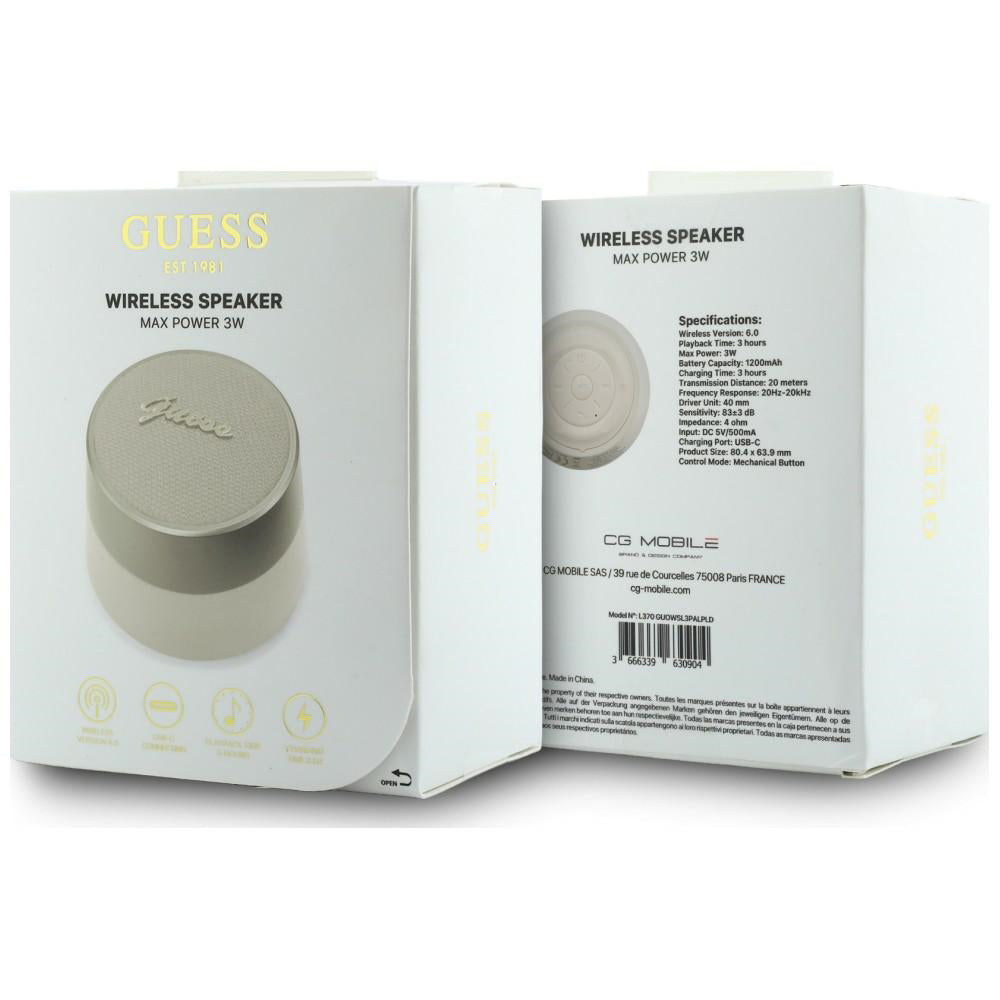 Guess Script Metal Logo Portable Bluetooth Speaker, 5W, TWS, Gold