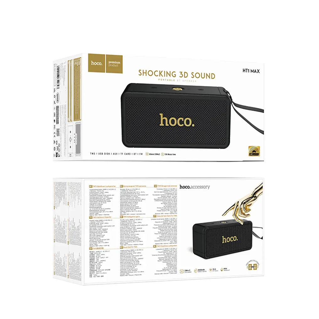 HOCO HT1 Max Portable Bluetooth Speaker, 2 x 20W, TWS, Black