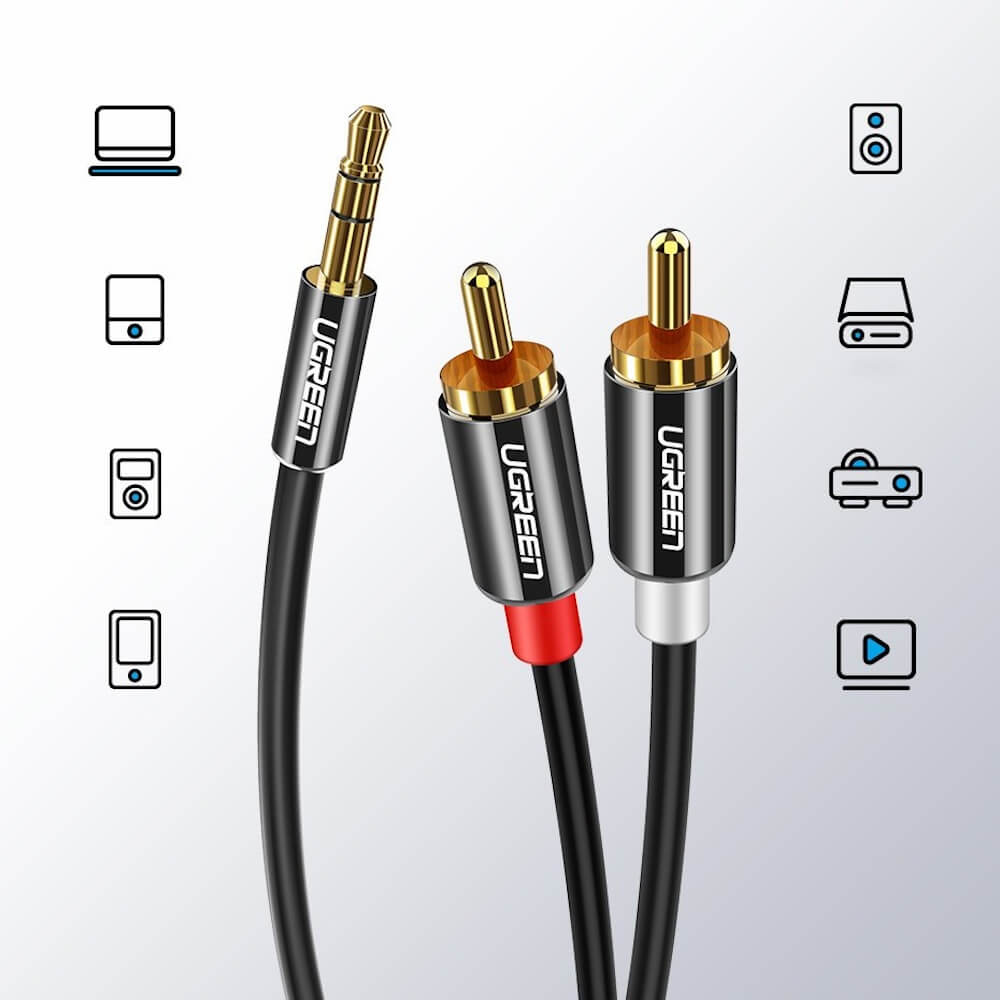 UGREEN AV116 Audio Cable 3.5mm - 2 x RCA, 5m, Black