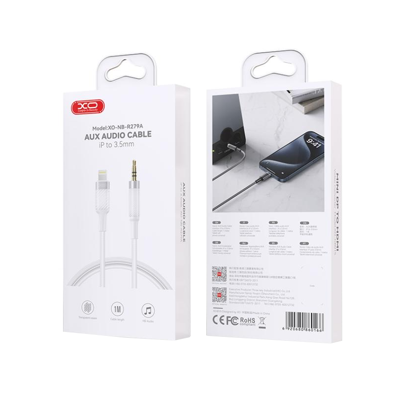 Lightning Audio Cable - 3.5mm XO Design NB-R279A, 1m, White