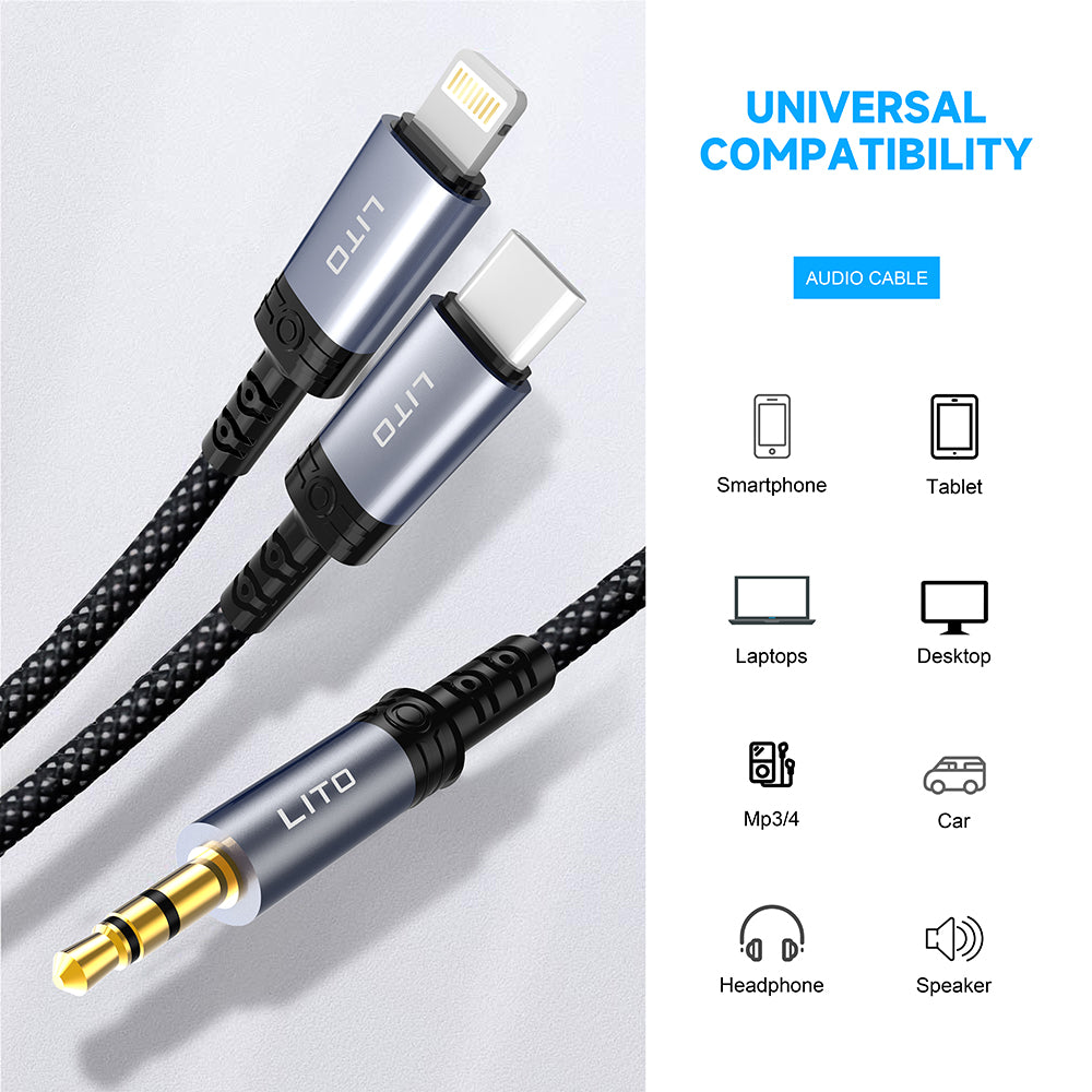 Lightning Audio Cable - 3.5mm Lito LA01L, 1m, Black