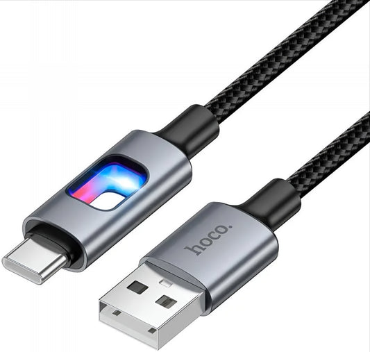 USB-A to USB-C Data and Charging Cable HOCO U144 Led, 18W, 1.2m, Black