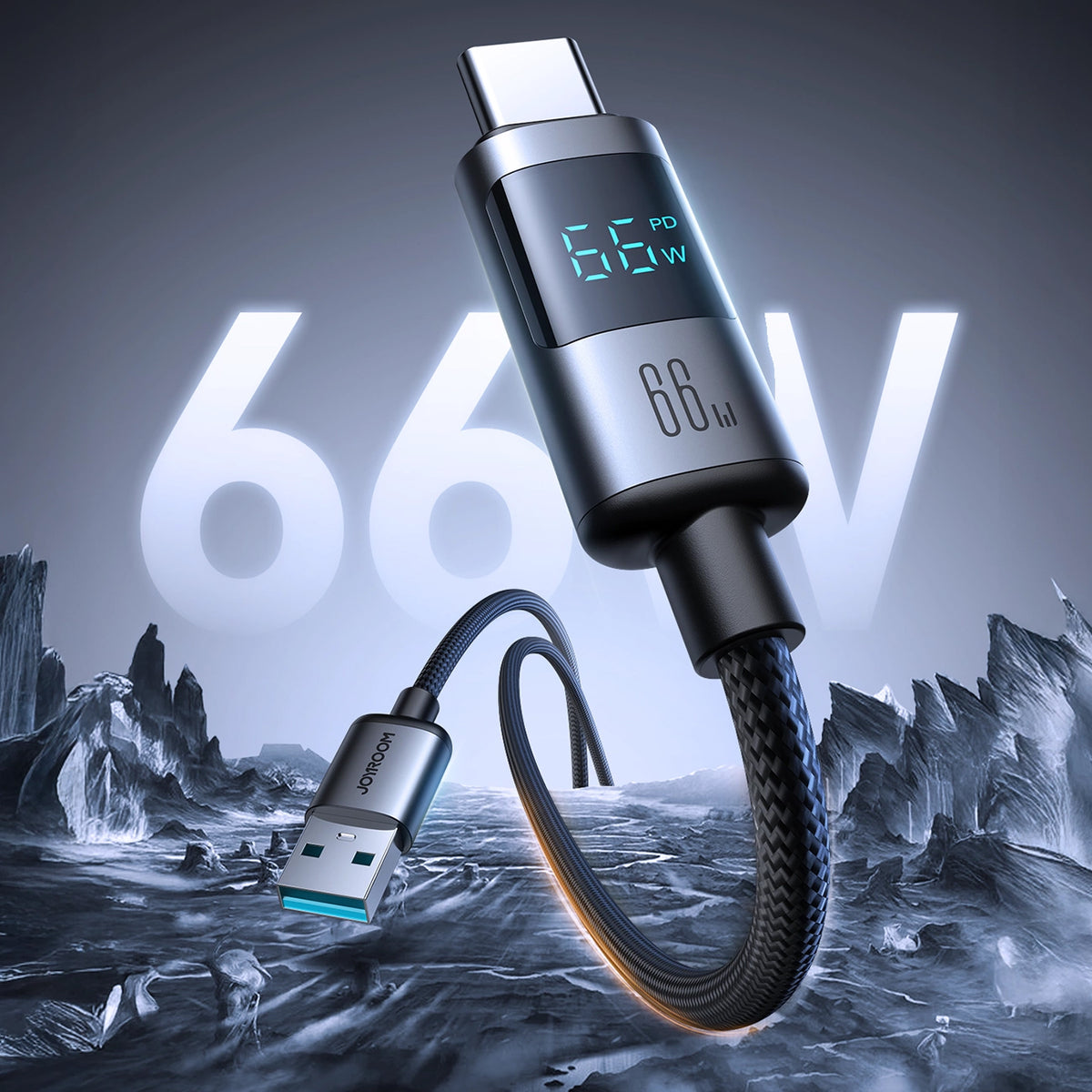 USB-A to USB-C Data and Charging Cable Joyroom S-A16 Pro Prism Display, 66W, 1.2m, Black