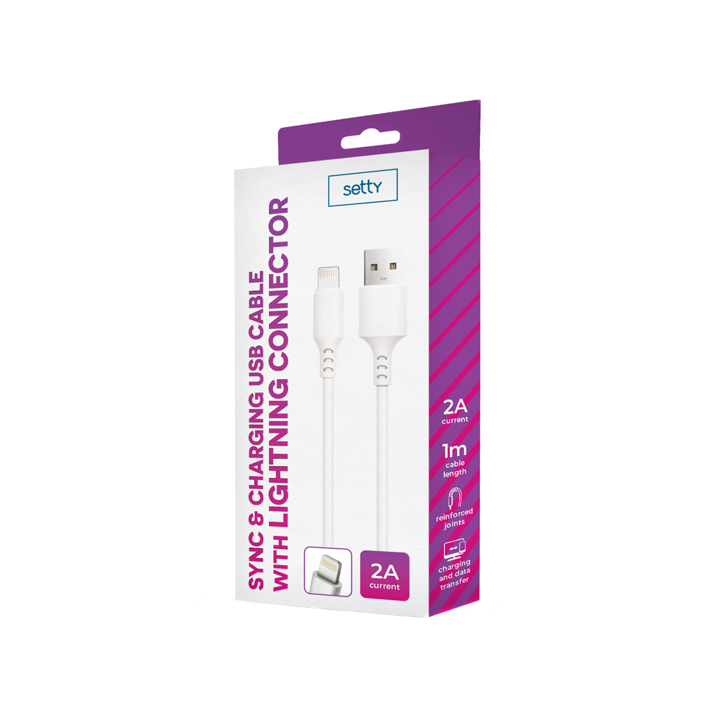 USB-A to Lightning Setty Data and Charging Cable, 18W, 1m, White