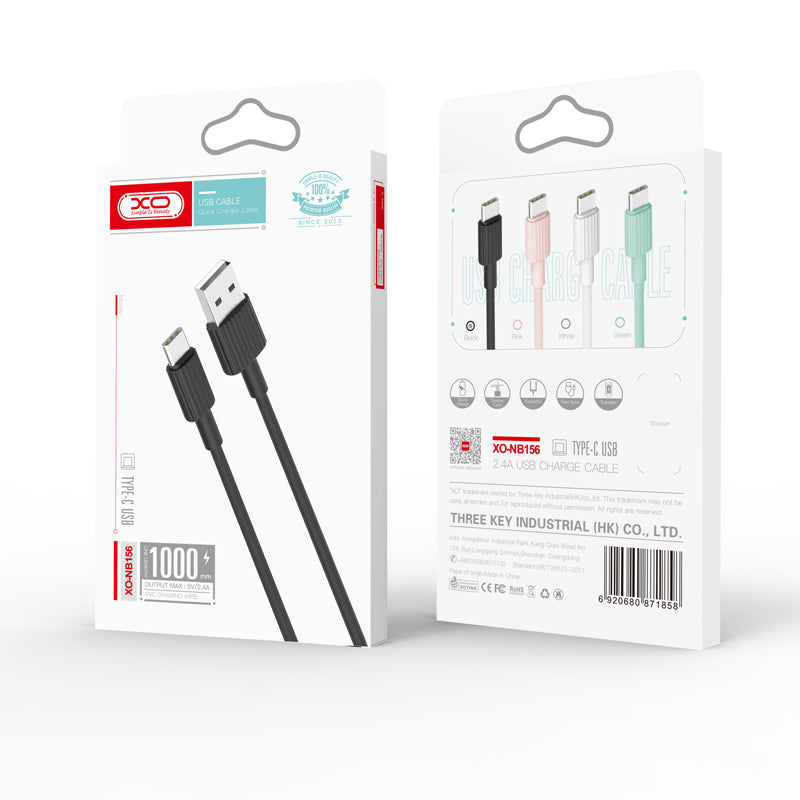 USB-A to USB-C Data and Charging Cable XO Design NB156, 18W, 1m, Black