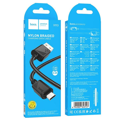 USB-A to microUSB Data and Charging Cable HOCO X113, 18W, 1m, Black