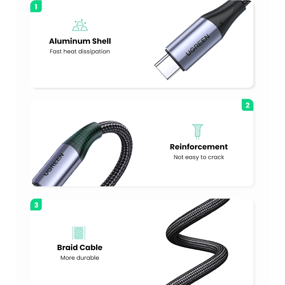 USB-C Data and Charging Cable - USB-C UGREEN US355, 100W, 1m, Black