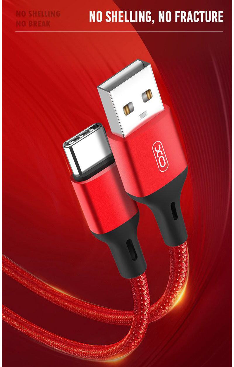 USB-A to USB-C Data and Charging Cable XO Design NB143, 18W, 2m, Red