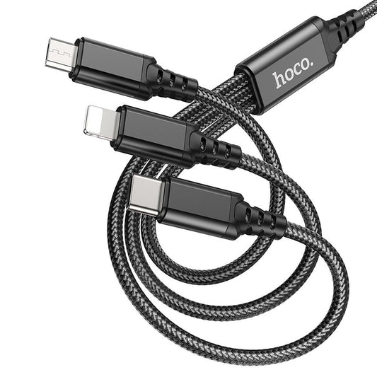 USB-A Charging Cable - Lightning / microUSB / USB-C HOCO X76 3in1, 18W, 1m, Black