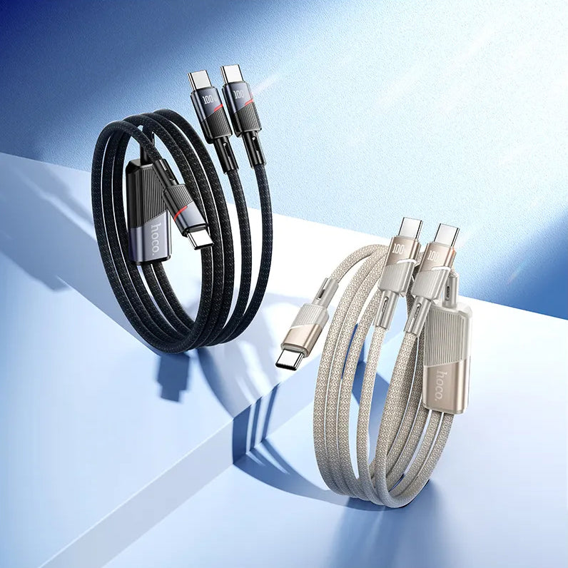 USB-C Data and Charging Cable - 2 x USB-C HOCO U139 2in1, 100W, 1.2m, Black