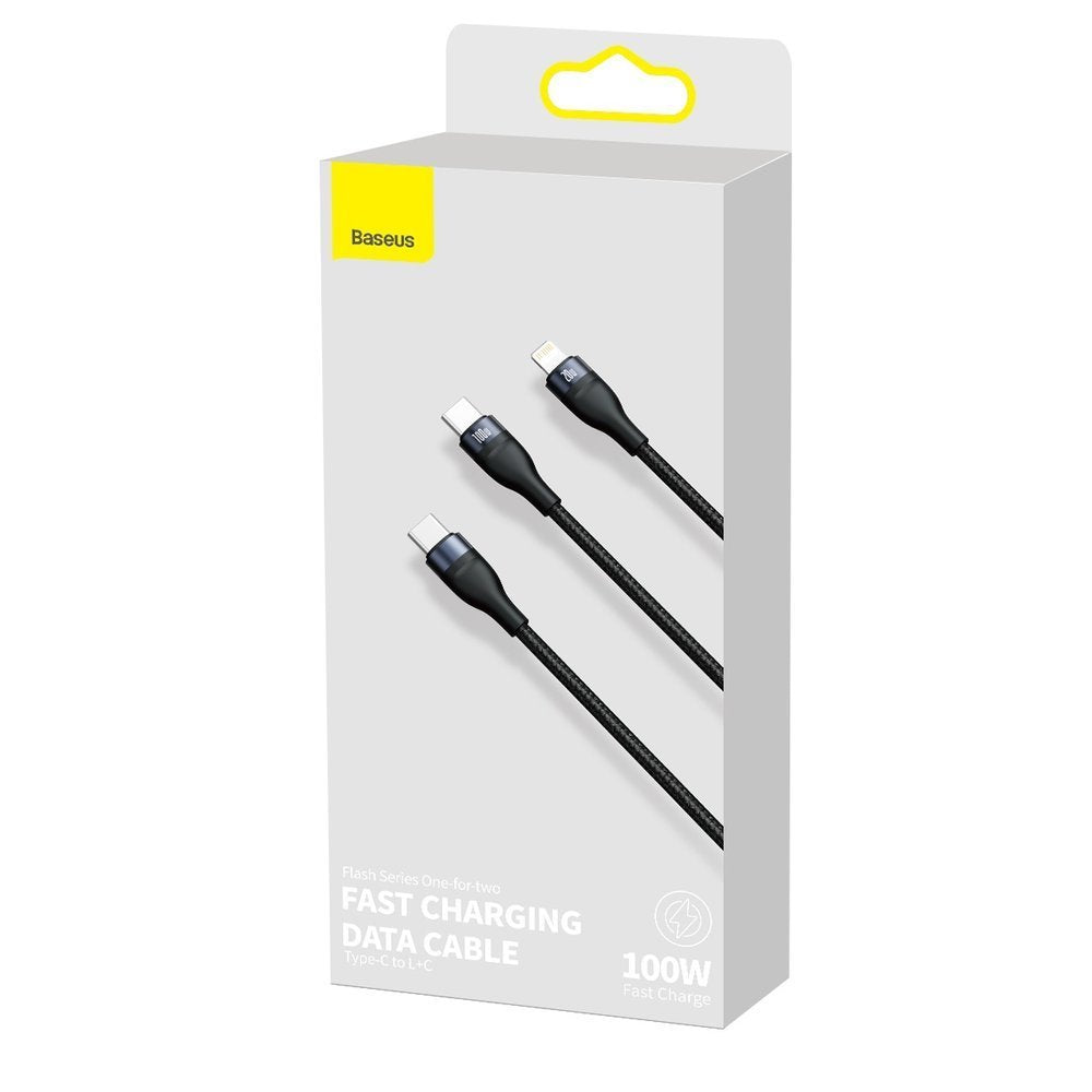 USB-C - Lightning / USB-C Baseus Flash Series 2in1 Data and Charging Cable, 100W, 1.2m, Black CA1T2-F01