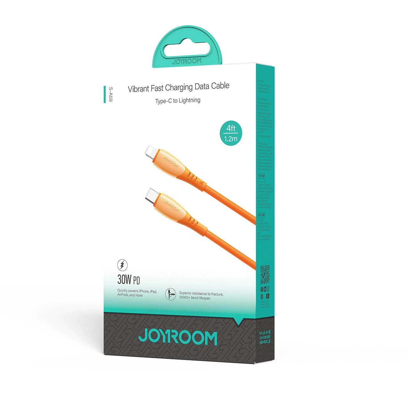 USB-C to Lightning Data and Charging Cable Joyroom S-A59 Vibrant, 30W, 1.2m, Orange