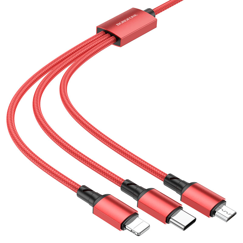 USB-A Charging Cable - Lightning / microUSB / USB-C Borofone BX72, 18W, 1m, Black