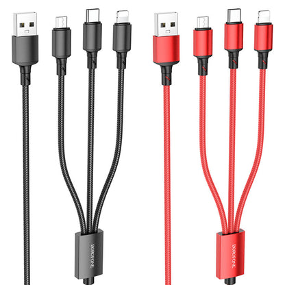 USB-A Charging Cable - Lightning / microUSB / USB-C Borofone BX72, 18W, 1m, Black
