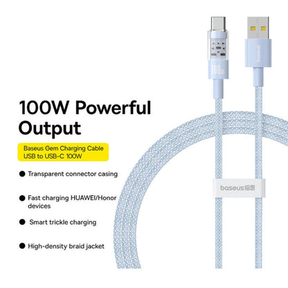 USB-A to USB-C Baseus Gem Data and Charging Cable, 100W, 1m, Blue P10373002311-00