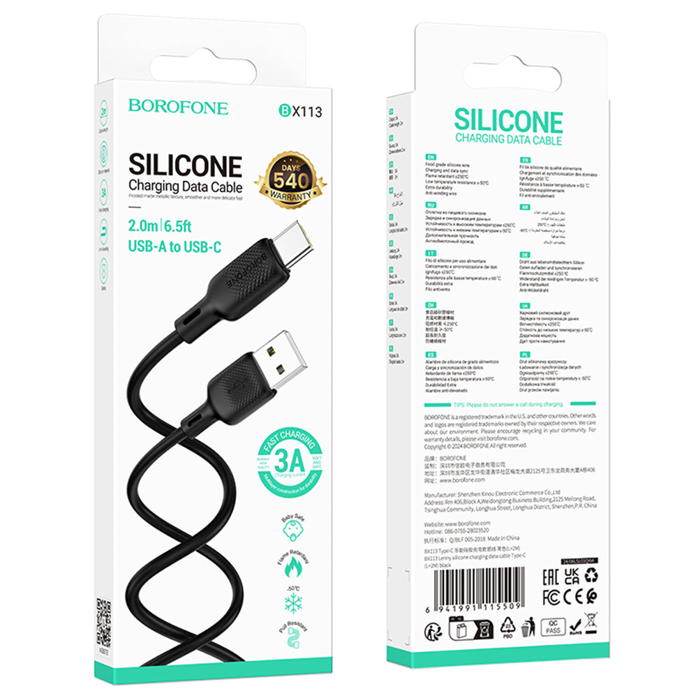 USB-A to USB-C Data and Charging Cable Borofone BX113 Lenny, 18W, 2m, Black