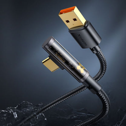 USB-A to USB-C McDodo CA-3380 Angled Data and Charging Cable, 100W, 1.2m, Black