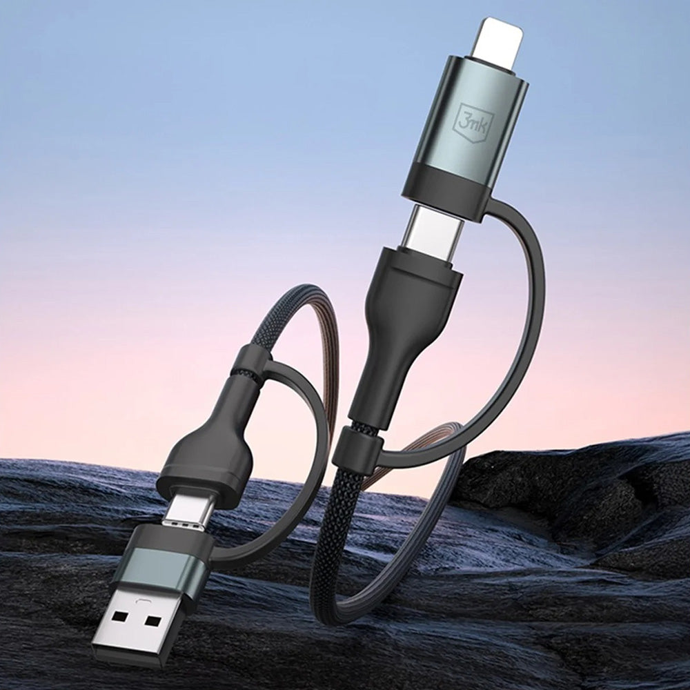USB-A / USB-C - USB-C / Lightning 3MK Hyper N Data and Charging Cable, 60W, 1.2m, Black