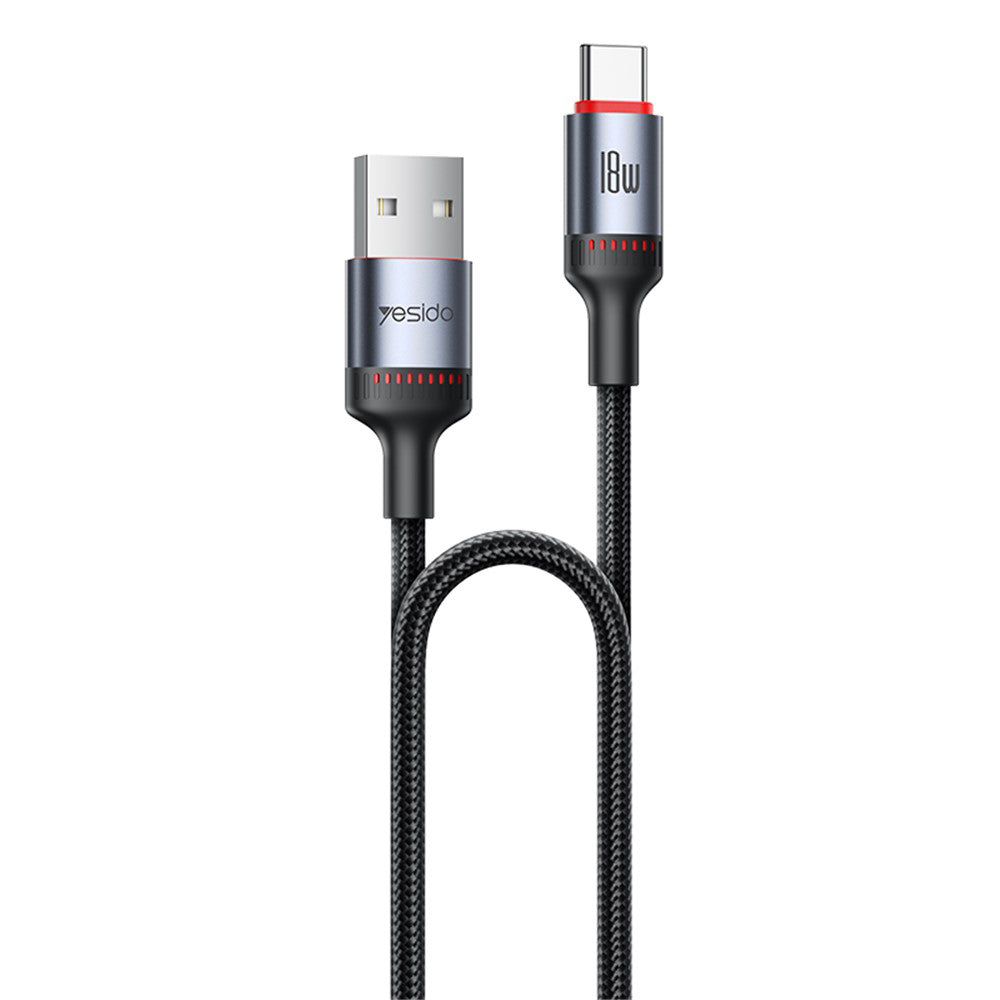 USB-A to USB-C Data and Charging Cable Yesido CA129C, 18W, 1.2m, Black