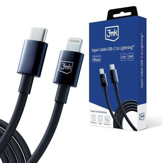 USB-C to Lightning Data and Charging Cable 3MK Hyper, 20W, 1.2m, Black