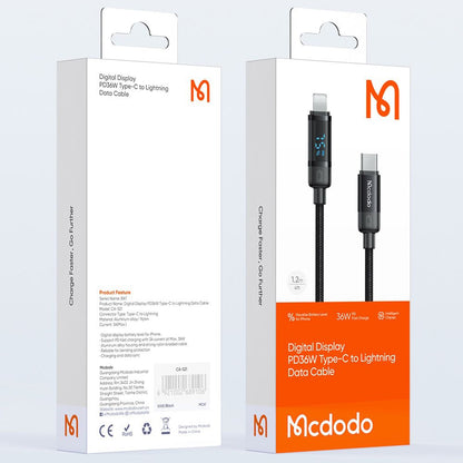USB-C to Lightning McDodo CA-5210 Bat Display Data and Charging Cable, 36W, 1.2m, Black