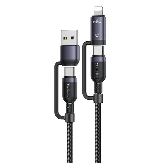 USB-C / USB-A Data and Charging Cable - USB-C / Lightning Yesido CA200, 60W, 1.2m, Black