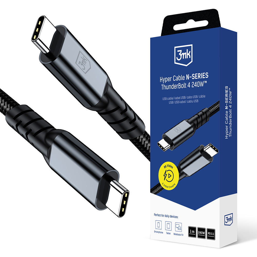 USB-C Data and Charging Cable - USB-C 3MK Hyper Thunderbolt 4, 240W, 1m, Black