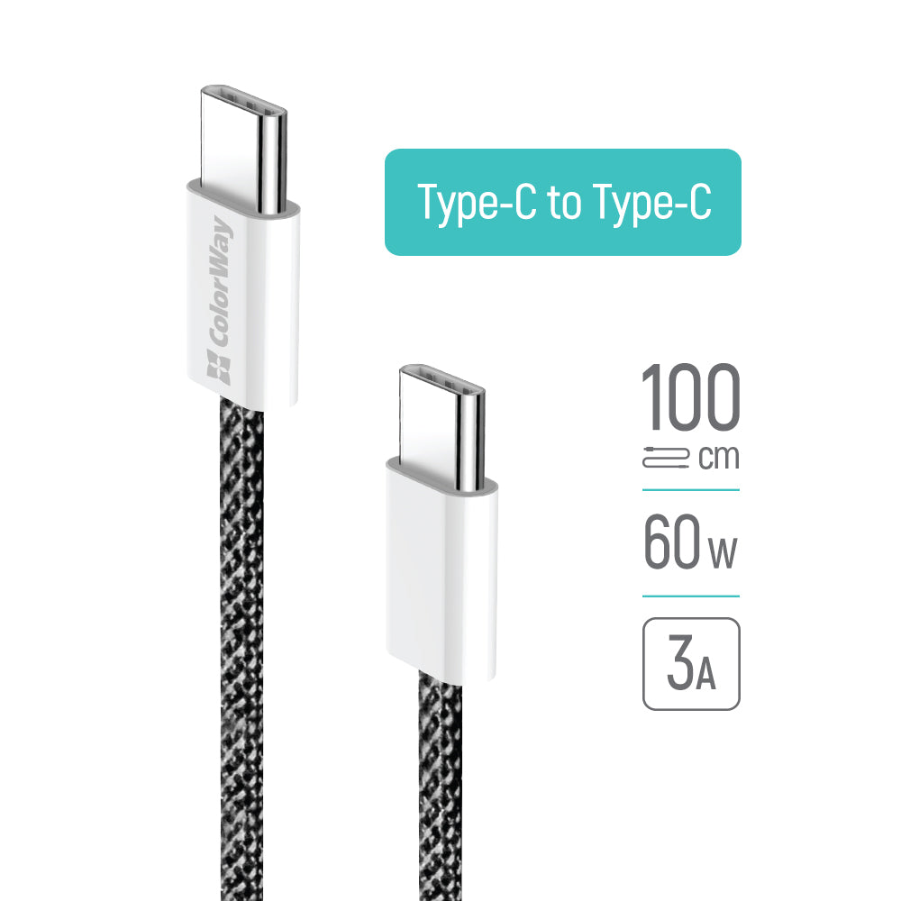 USB-C Data and Charging Cable - USB-C ColorWay CW-CBPDCC061, 60W, 1m, Black