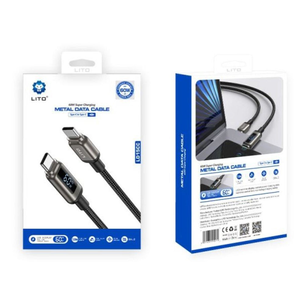 USB-C Data and Charging Cable - USB-C Lito LD15 Display, 60W, 1m, Black