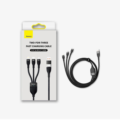 Charging Cable USB-A / USB-C - Lightning / microUSB / USB-C Baseus Flash Series II 3in1 , 100W, 1.2m, Black CASS03010101