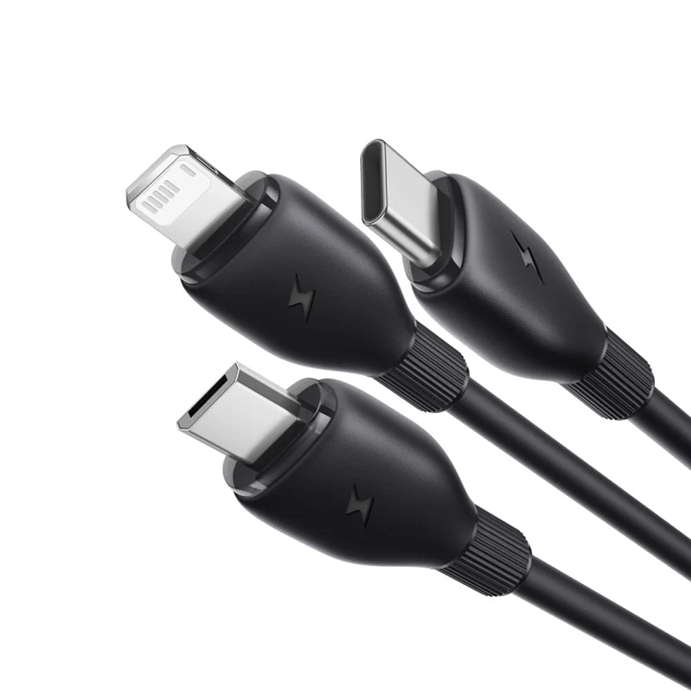 USB-A Charging Cable - Lightning / microUSB / USB-C Baseus Ultra Fast 3in1, 18W, 1.3m, Black P10376303121-00