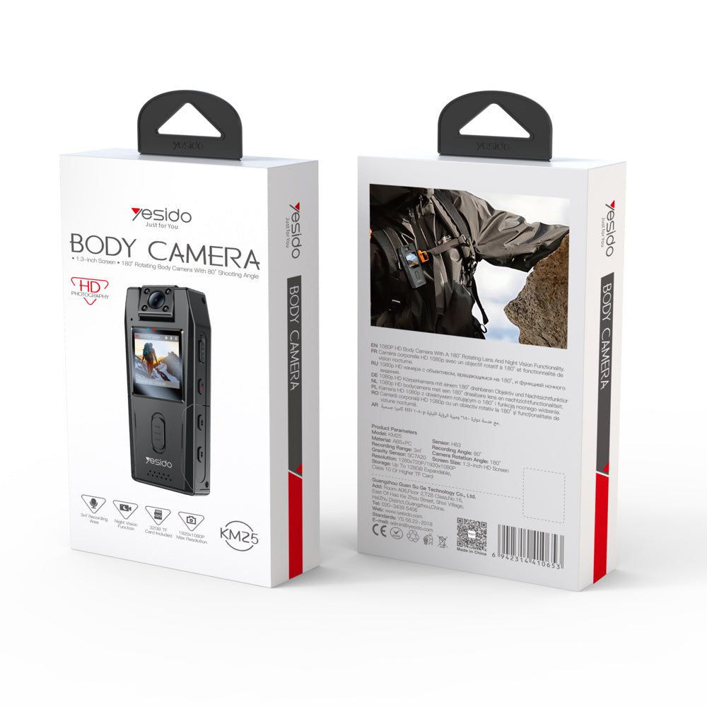 Yesido KM25 Sports Camera, 1080P, 1.3inch Display, Black