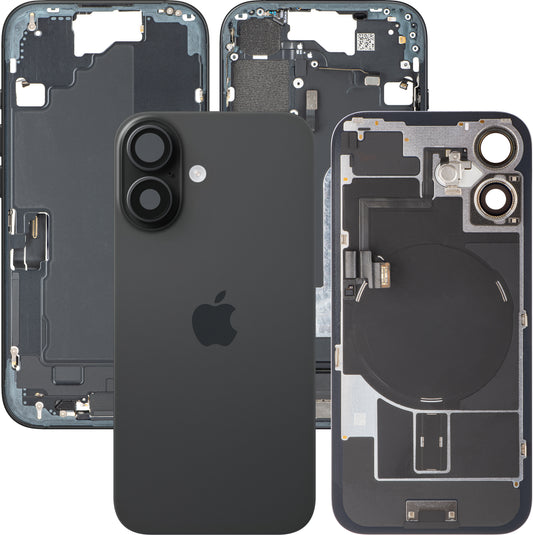 Apple iPhone 16 Battery Cover, With Middle Frame, Full Parts, Black, Swap