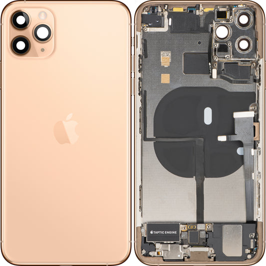 Apple iPhone 11 Pro Max Battery Cover, With Middle Case, Full Parts, Gold (Matte Gold), Premium Swap