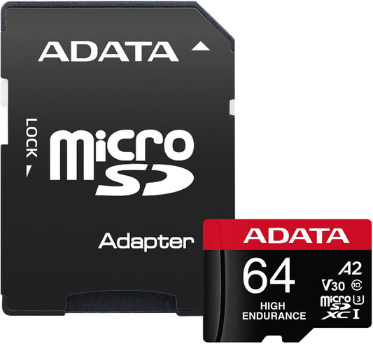 Adata High Endurance microSDXC Memory Card, 64Gb, Class 10 / UHS-1 U3, With Adapter AUSDX64GUI3V30SHA2-RA1