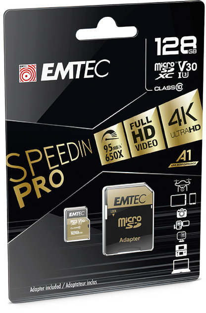 Emtec Speedin Pro Android A1 microSDXC Memory Card, 128GB, Class 10 / UHS-1 U3, With Adapter ECMSDM128GXE