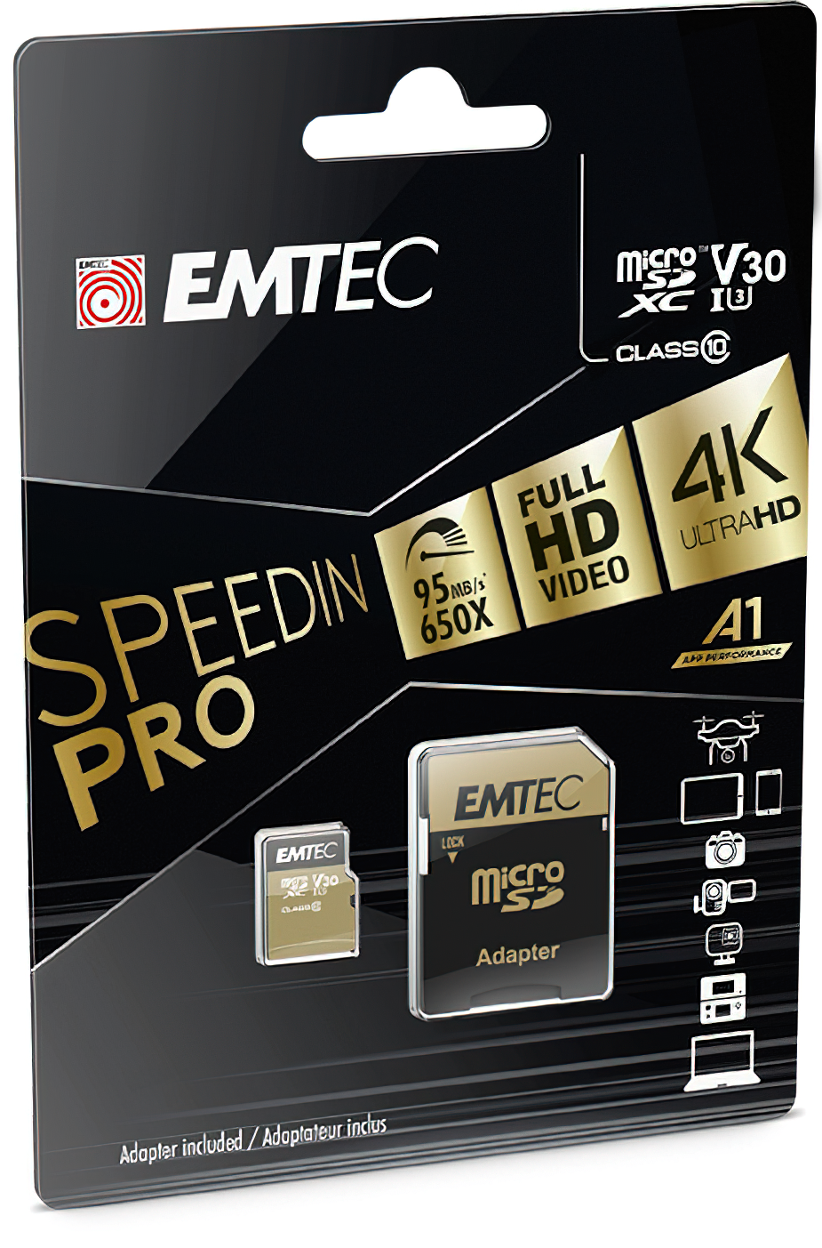 Emtec Speedin Pro Android A1 microSDXC Memory Card, 64GB, Class 10 / UHS-1 U3, With Adapter ECMSDM64GXC