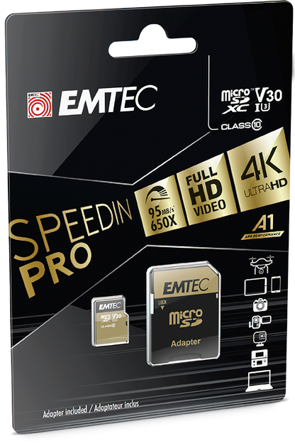 Emtec Speedin Pro Android A1 microSDXC Memory Card, 64GB, Class 10 / UHS-1 U3, With Adapter ECMSDM64GXC