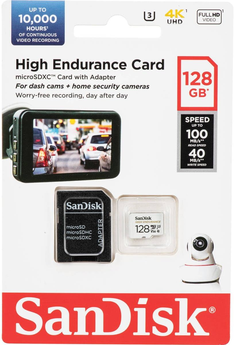 SanDisk High Endurance microSDXC Memory Card, 128Gb, Class 10 / UHS-1 U3, With Adapter SDSQQNR-128G-GN6IA