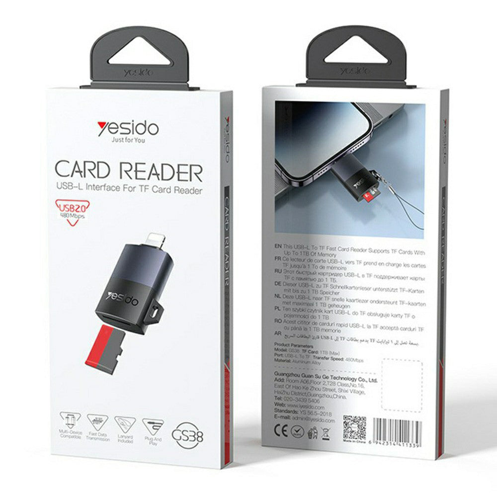 Lightning Card Reader Yesido GS38, microSD, Grey, Resealed